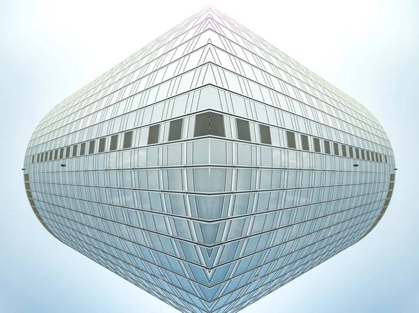 Onderzijde panoramisch perspectief beeld aan staal blauw glas hig — Stockfoto