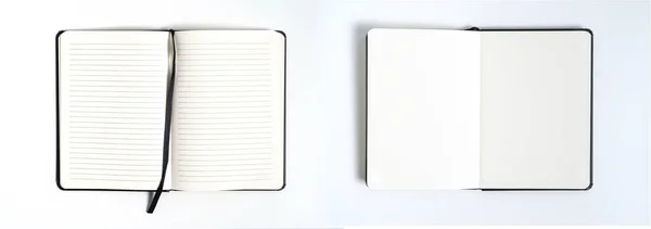 Ноутбук макет с чистой черной пустой для дизайна и рекламы. Блокнот с хромированной пружиной и бесплатным шаблоном копирования пространства. На сером фоне . — стоковое фото