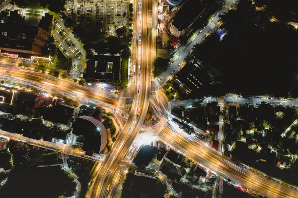 Traffic Circle Aerial View - Traffic concept image, gongguan traffic circle birds eye night view use the drone in Taipei, Taiwan.