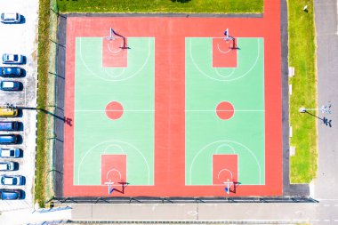 Top View, Bird view basketbol sahaları. Halk Basketbol 'u