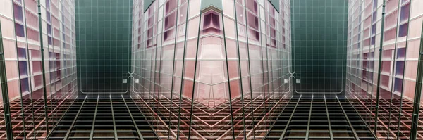 钢制玻璃高层摩天大楼的全景和透视 成功的工业建筑的商业概念 — 图库照片