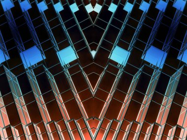 Çelik cam, yüksek katlı gökdelenler ve başarılı endüstriyel mimari iş konseptine panoramik ve perspektif bakış