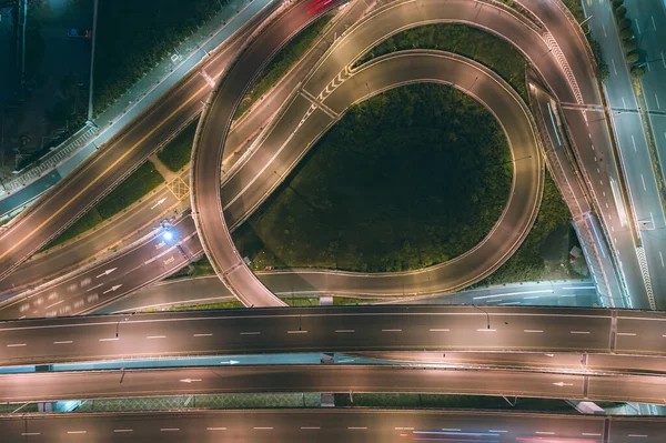 Traffic Circle roundabout Aerial View,  Traffic concept image, traffic circle roundabout birds eye night view use the drone in Taipei, Taiwan.