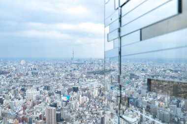 Tokyo, Japonya - 28 Mart 2019: Tokyo, Japonya 'da Ikebukuro' nun panoramik modern şehir gökyüzü manzaralı emlak ve şirket inşaatı için Asya iş konsepti