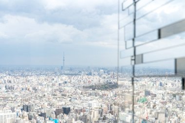 Tokyo, Japonya - 28 Mart 2019: Tokyo, Japonya 'da Ikebukuro' nun panoramik modern şehir gökyüzü manzaralı emlak ve şirket inşaatı için Asya iş konsepti