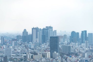 Tokyo, Japonya - 28 Mart 2019: Tokyo, Japonya 'da Ikebukuro' nun panoramik modern şehir gökyüzü manzaralı emlak ve şirket inşaatı için Asya iş konsepti