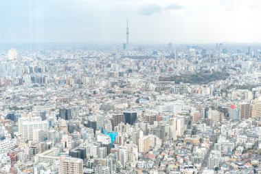 Tokyo, Japonya - 28 Mart 2019: Tokyo, Japonya 'da Ikebukuro' nun panoramik modern şehir gökyüzü manzaralı emlak ve şirket inşaatı için Asya iş konsepti
