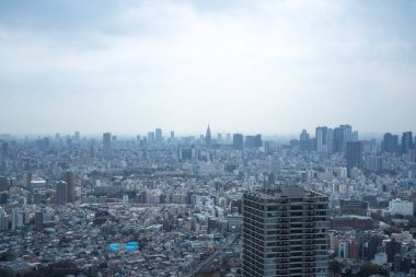Tokyo, Japonya - 28 Mart 2019: Tokyo, Japonya 'da Ikebukuro' nun panoramik modern şehir gökyüzü manzaralı emlak ve şirket inşaatı için Asya iş konsepti