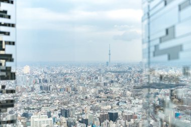 Tokyo, Japonya - 28 Mart 2019: Tokyo, Japonya 'da Ikebukuro' nun panoramik modern şehir gökyüzü manzaralı emlak ve şirket inşaatı için Asya iş konsepti