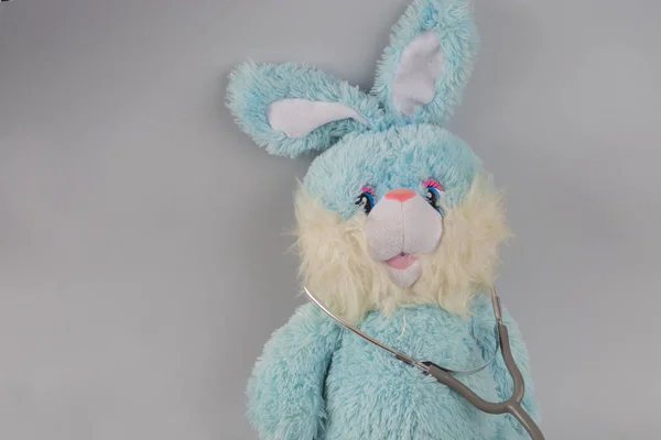 Oyuncak ayı stetoskop tıbbi tıp gri arka plan yalıtımı hakkında