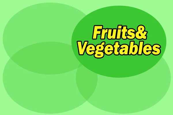 Texto legumes e frutas. Loja de vegetais. Loja de frutas. Sinalização para a loja. Fundo verde para a loja — Fotografia de Stock