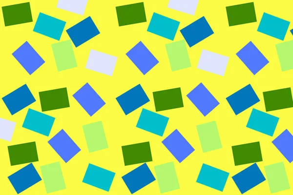 Gelber Hintergrund mit farbigen Quadraten. Hintergrund mit kleinen Rechtecken. Mehrfarbige Würfel. Farbverlauf farbige Quadrate. Abstraktion mehrfarbiger Hintergrund — Stockfoto