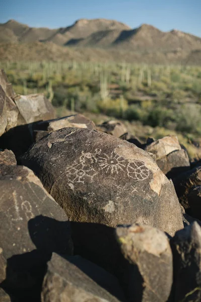 Gamla Indianska Hällristningar Den Öken Arizona — Stockfoto