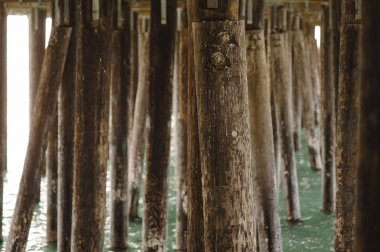 Okyanus ile ahşap iskele direkleri