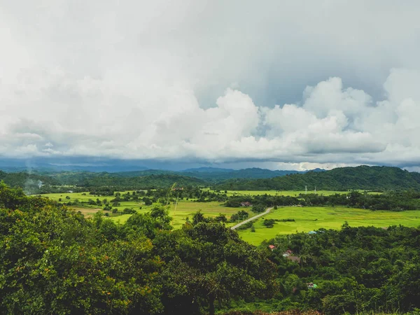 View of mountains, rivers trees and village in myanmar