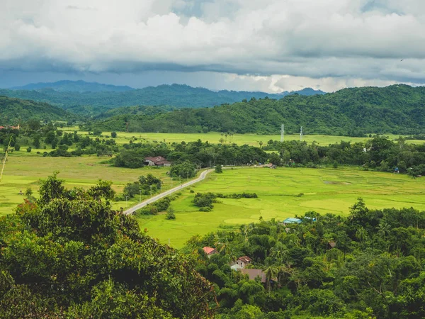 View of mountains, rivers trees and village in myanmar