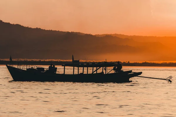 Puesta Sol Río Irrawaddy Río Ayeyarwaddy Bagan Myanmar Birmania — Foto de Stock