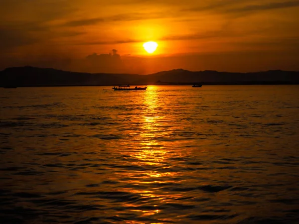 Sonnenuntergang Irrawaddy River Ayeyarwaddy River Bagan Myanmar Burma — Stockfoto