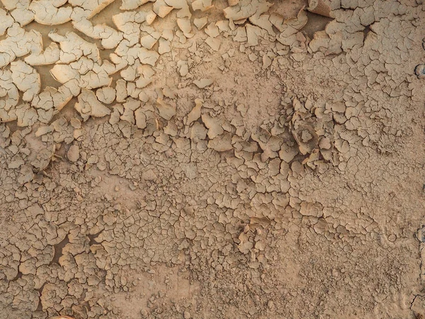Close up of soil cracked on the road in dry season