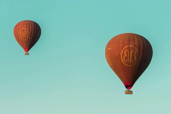 Bagan Myanmar Října 2019 Mnoho Horkovzdušných Balónů Létajících Nad Chrámy — Stock fotografie