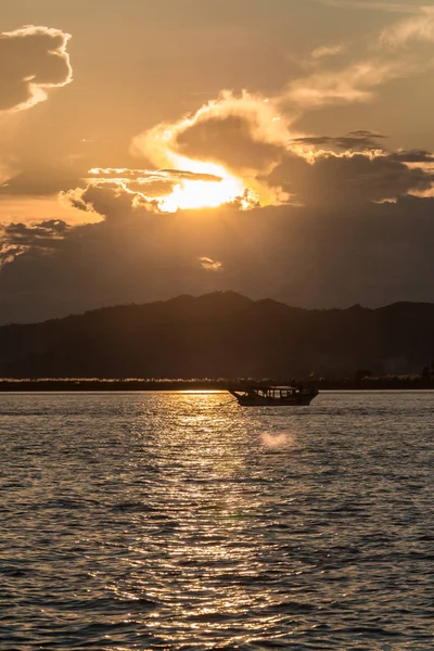 Sonnenuntergang Irrawaddy River Ayeyarwaddy River Bagan Myanmar Burma — Stockfoto