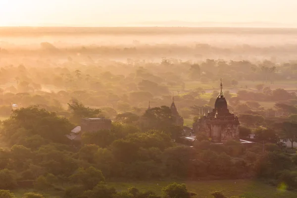 Krajina Pohled Východ Slunce Starověkého Chrámu Pagoda Bagan — Stock fotografie