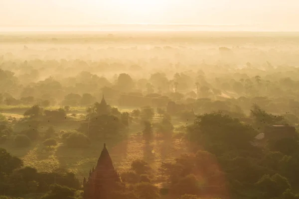 Krajina Pohled Východ Slunce Starověkého Chrámu Pagoda Bagan — Stock fotografie