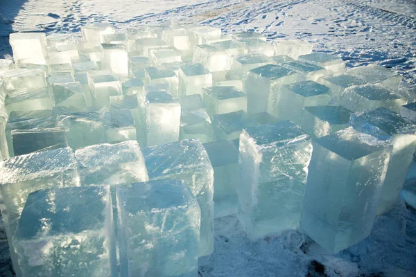 natural ice blocks from the lake in the sun