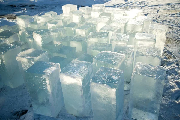 natural ice blocks from the lake in the sun