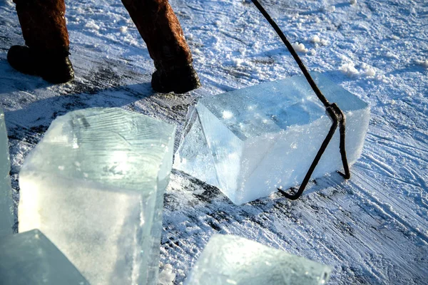Munkavállalók Enyém Természetes Folyó Iceworkers Nagy Kockára Enyém Nagy Kockák — Stock Fotó