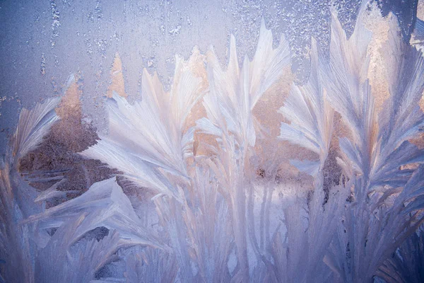 Frostmuster Auf Dem Glas Winter Weihnachten Abstrakte Kulisse Milchglas Eis — Stockfoto