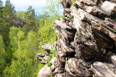 Tayga üzerinde görüntüleyin. Sibirya orman kayalarda