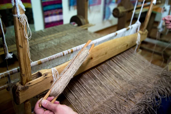 Traditional rustic loom. Russia Ural