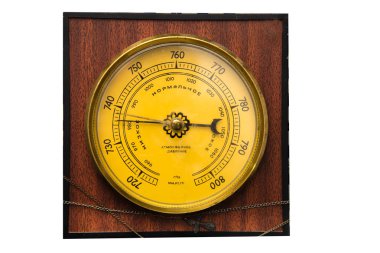 The vintage wooden barometer isolated on white background clipart