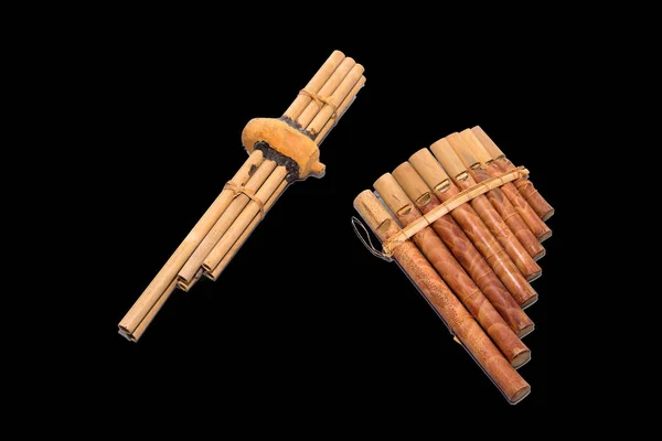 Flauta Instrumento Popular Perú Bolivia Tailandia Aislado Sobre Fondo Negro — Foto de Stock