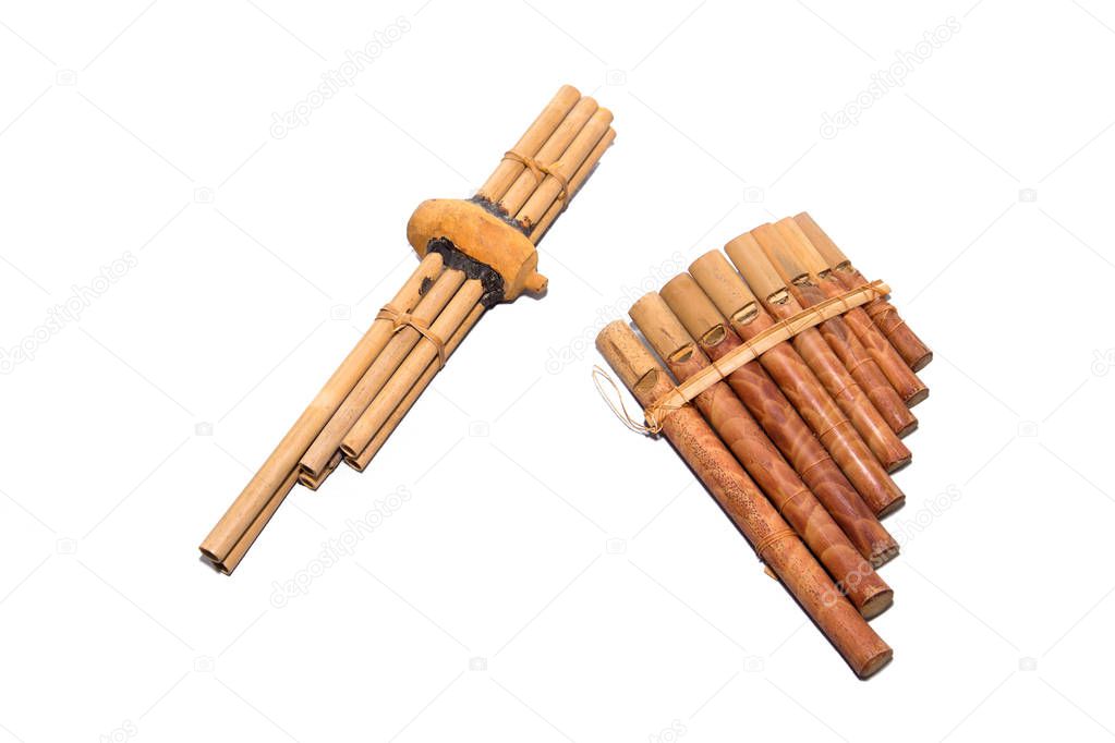 Flute - folk instrument from Peru and Bolivia and Thailand. Isolated on white background.