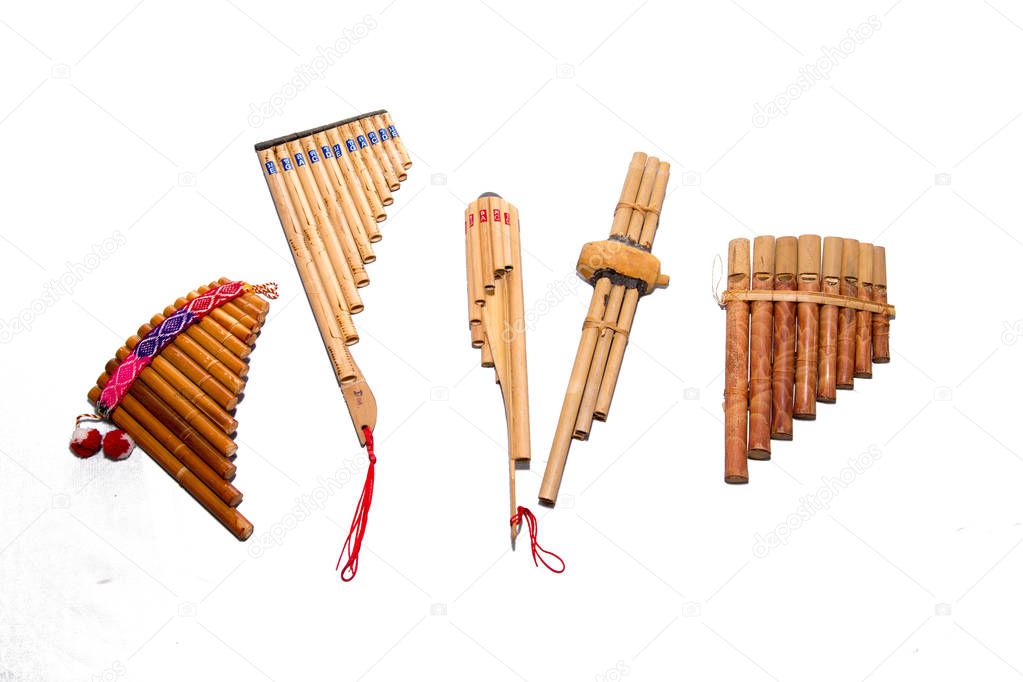 Flute - folk instrument from Peru and Bolivia and Thailand. Isolated on white background.