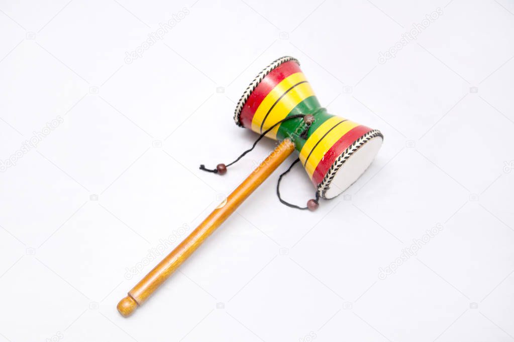 Ethnic musical instrument. Drum percussion instrument with a handle. Peru.