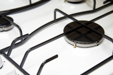 Ocak topuzu ısı birimi anahtarı şık metal çelik siyah beyaz portre temiz yeni mutfak gaz sobası