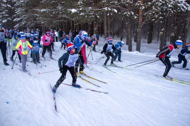 Çelyabinsk, Rusya Federasyonu - 9 Şubat 2019: Kayak Rusya - 2019 Güney Urallar gerçekleşti. 