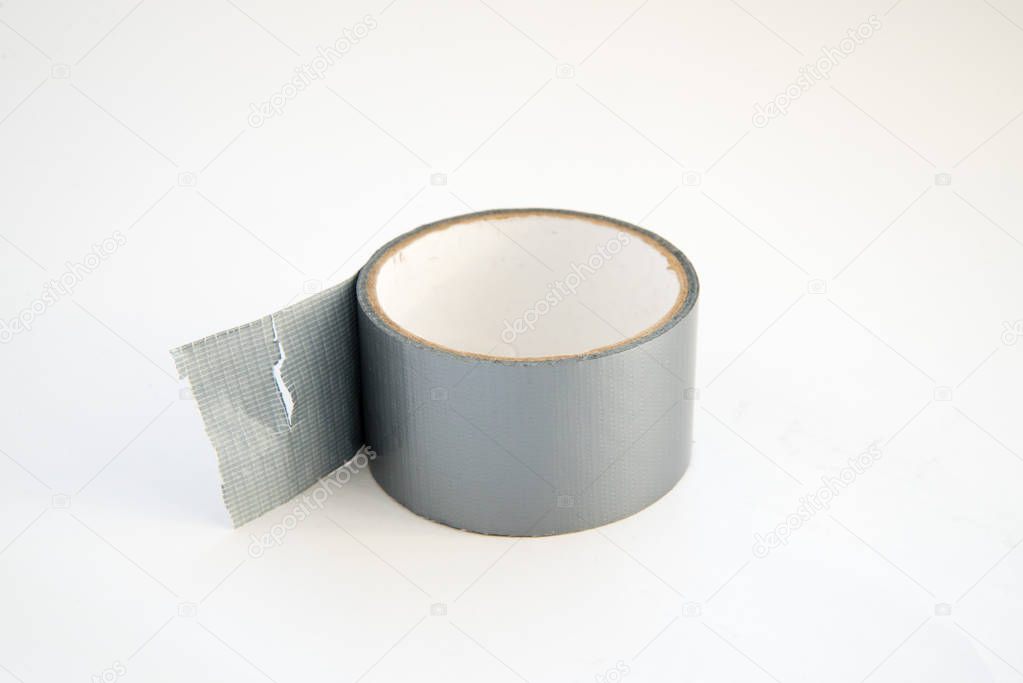 close-up view of gray scotch tape isolated on white background