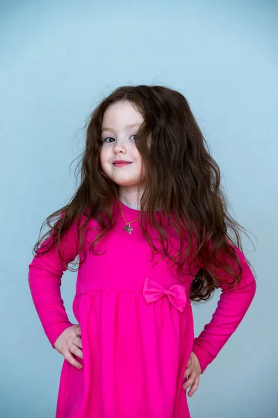 Porträt eines schönen Mädchens im Alter von 4-5 Jahren. schönes, gesundes, natürliches Haar von dunkler Kastanienfarbe. — Stockfoto