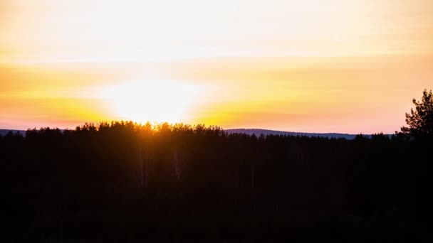 夕阳暮色 时间流逝 太阳在森林中落下 在橙色的天空中缓慢移动的云彩 — 图库视频影像