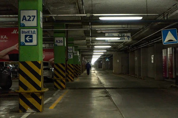 Chelyabinsk region, Russia - June 2019. Underground parking. Underground Garage — Stock Photo, Image