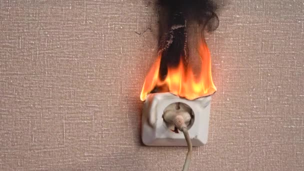 Fire Power Outlet Old Faulty Wiring Occurrence Fire Apartment Old — Stock Video