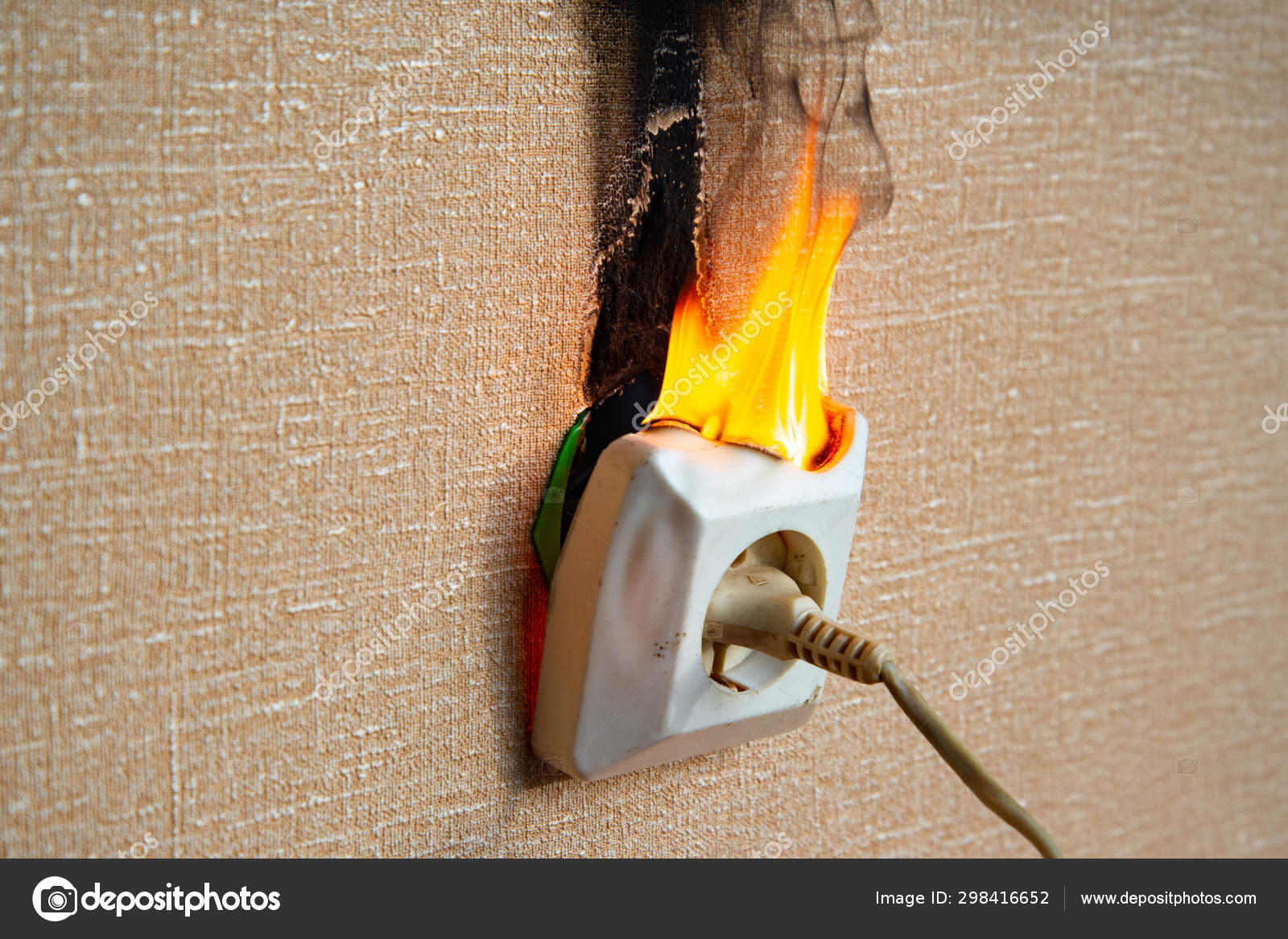 Burning electrical wiring and electrical outlet. Faulty wiring causes