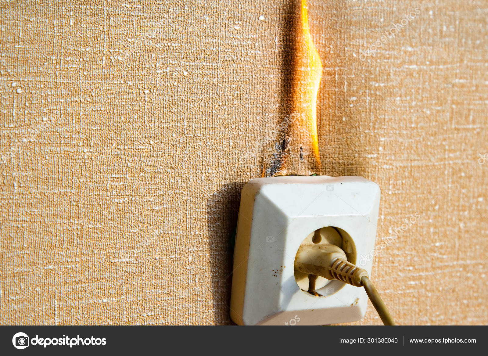 Burning electrical wiring and electrical outlet. Faulty wiring causes