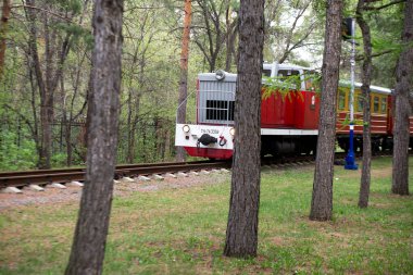 Chelyabinsk region, Rusya - Mayıs 2019: Central Park of Culture and Rest. Yu.A. Gagarin. Cazibe Chelyabinskaya Çocuk Demiryolu