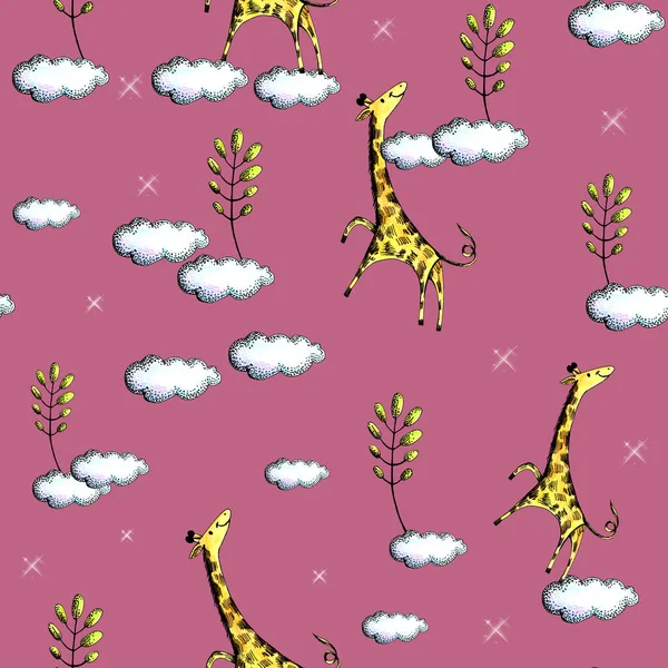 Wzór Graficzny Marzącymi Żyrafami — Zdjęcie stockowe