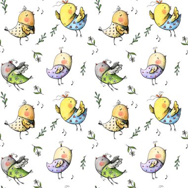 Renkli kuşlarla grafik desen